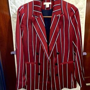 H&M satin burgundy striped blazer US4